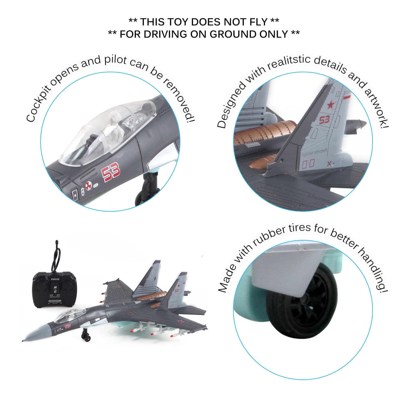 Vokodo RC Military Fighter Jet 18 Inch Stealth Bomber Non-Flying Air Force Army Toys Remote Control Airplane Realistic Pretend Play Kids Action Aircraft Plane Great Gift For Children Boys Girls Gray TL-77