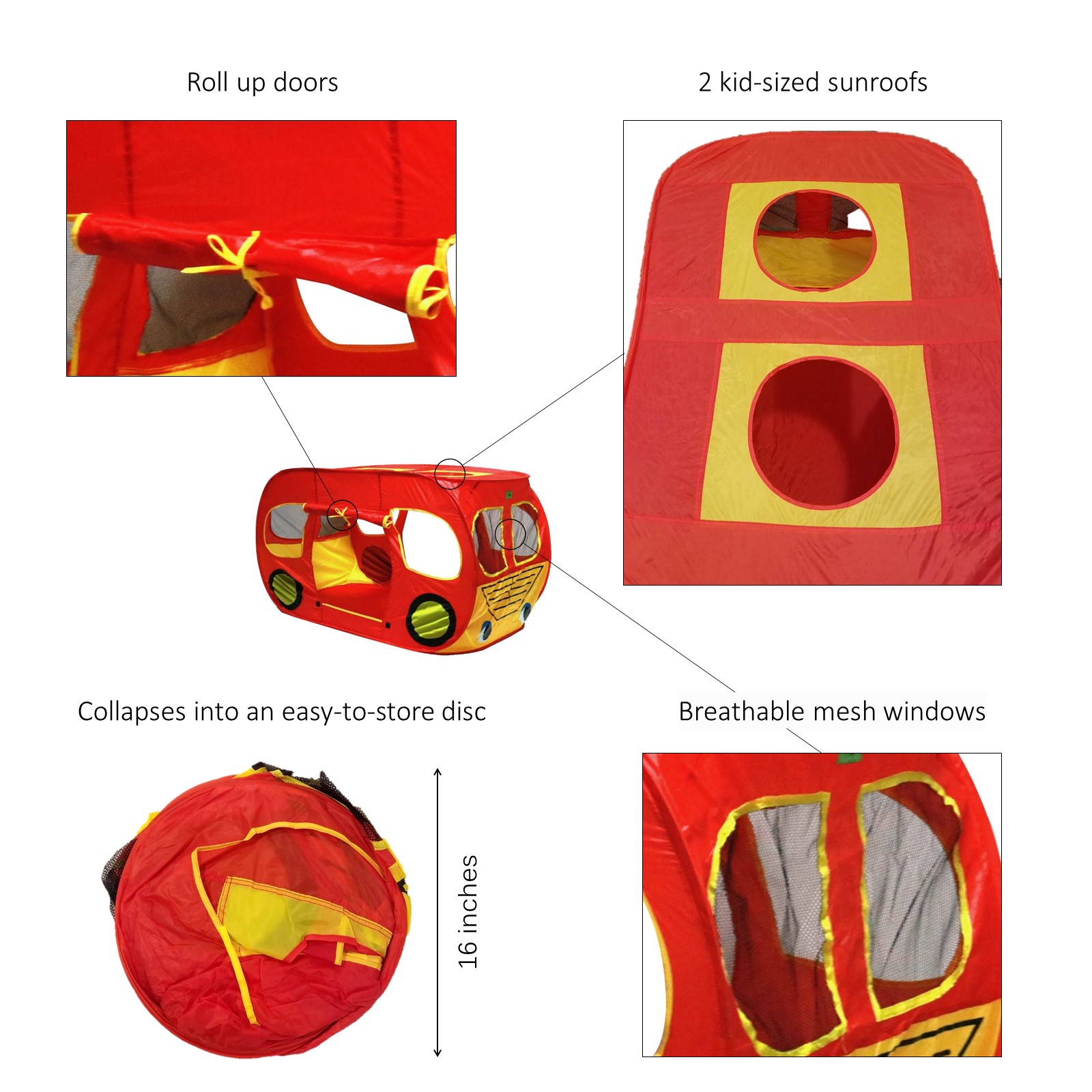 Kids Pop Up Play Tent Foldable Indoor Outdoor School Bus Playhouse Toy for Children Toddlers Boys And Girls Boosts Imagination Creativity Play TO-21