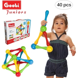 Goobi Juniors 40 Piece Construction Set Large Building Blocks Developmental Play Sticks STEM Learning Vibrant Colors Creativity Imagination 3D Puzzle Educational Toys for 1 Year Old Toddlers Preschool