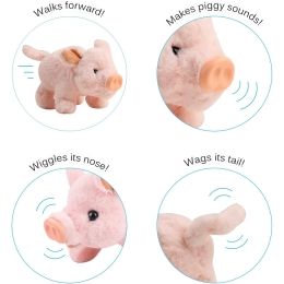 Playful Piggy Walks Makes Sounds Wiggles Nose And Wags Tail Interactive Pig Kids Soft Cuddly Electronic Pet Battery Operated Animal Toys Great Gift For Preschool Children Boys Girls Toddlers TC-30